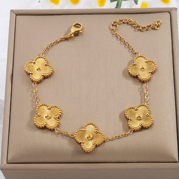 Cross-border Explosions Lucky Four-leaf Clover Bracelet 18K Gold Niche Light Luxury Fashion High-end Sense Stainless Steel Hand Jewelry