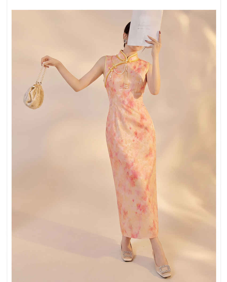 Đầm ôm body nữ cổ đứng không tay họa tiết hoa nhẹ nhàng