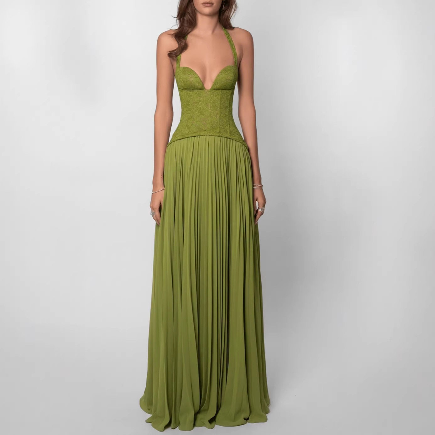 Womens Backless Halter Dress Sexy Low Neckline Ruched Waist Sleeveless Perfect for Parties and Summer Events