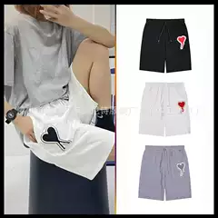 Trendy Brand ami Kmns Love Embroidered Shorts Summer Casual Loose Solid Color Sports Pants for Men and Women Couple