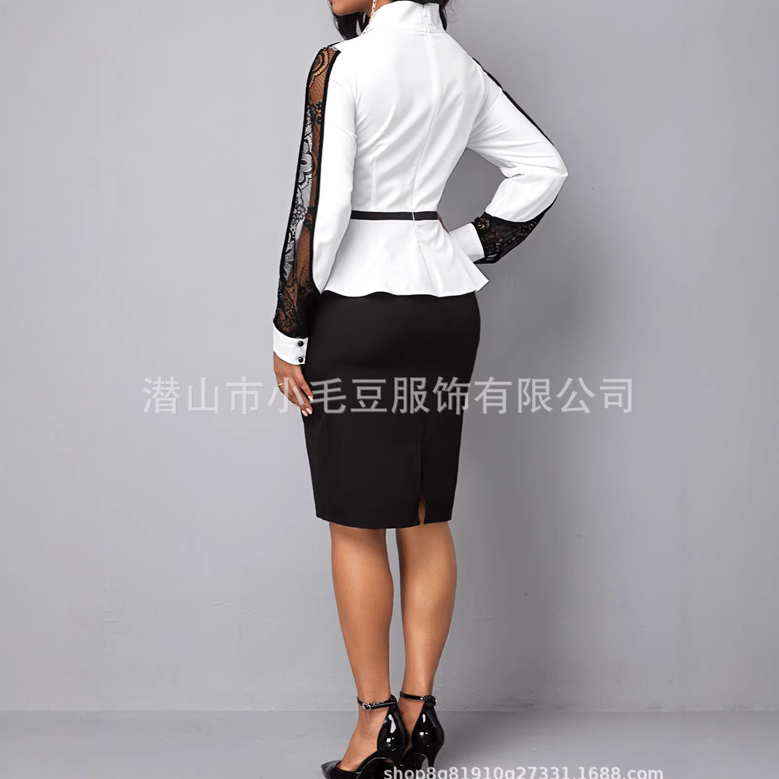Lace Panel Color Block High Waist Slim Fit Womens Career Dress Elegant Design Versatile Style Suitable for Office Wear