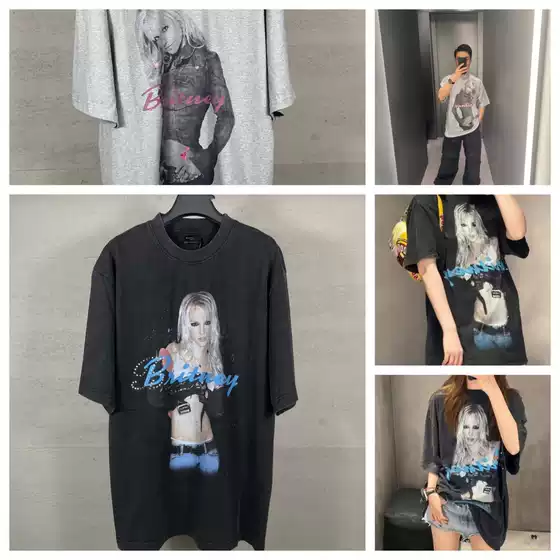 High-Quality Cross-Border Foreign Trade Paris B Brand 26 Summer New European and American Street Style Printed Short-Sleeve Pure Cotton Heavyweight Unisex T-Shirt