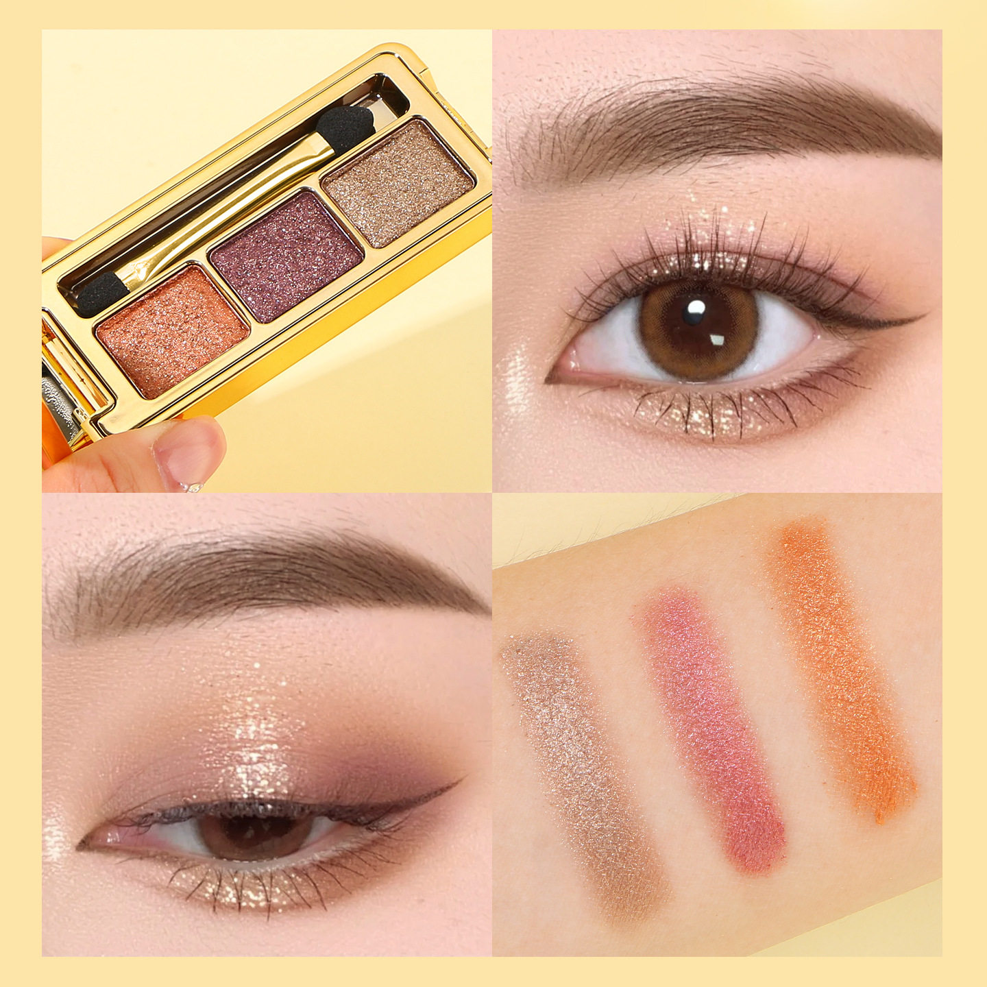 Yzs Three-Color One-Bright Diamond Eye Shadow Palette Pearlescent Broken Earth Color Natural Eyebrow Powder Three-Color Eye Shadow