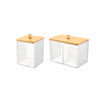 Wave Pattern Square Storage Box Desktop Compartment Storage Box Bamboo Cover Dust-Proof High-Transparency Cotton Swab Storage Box