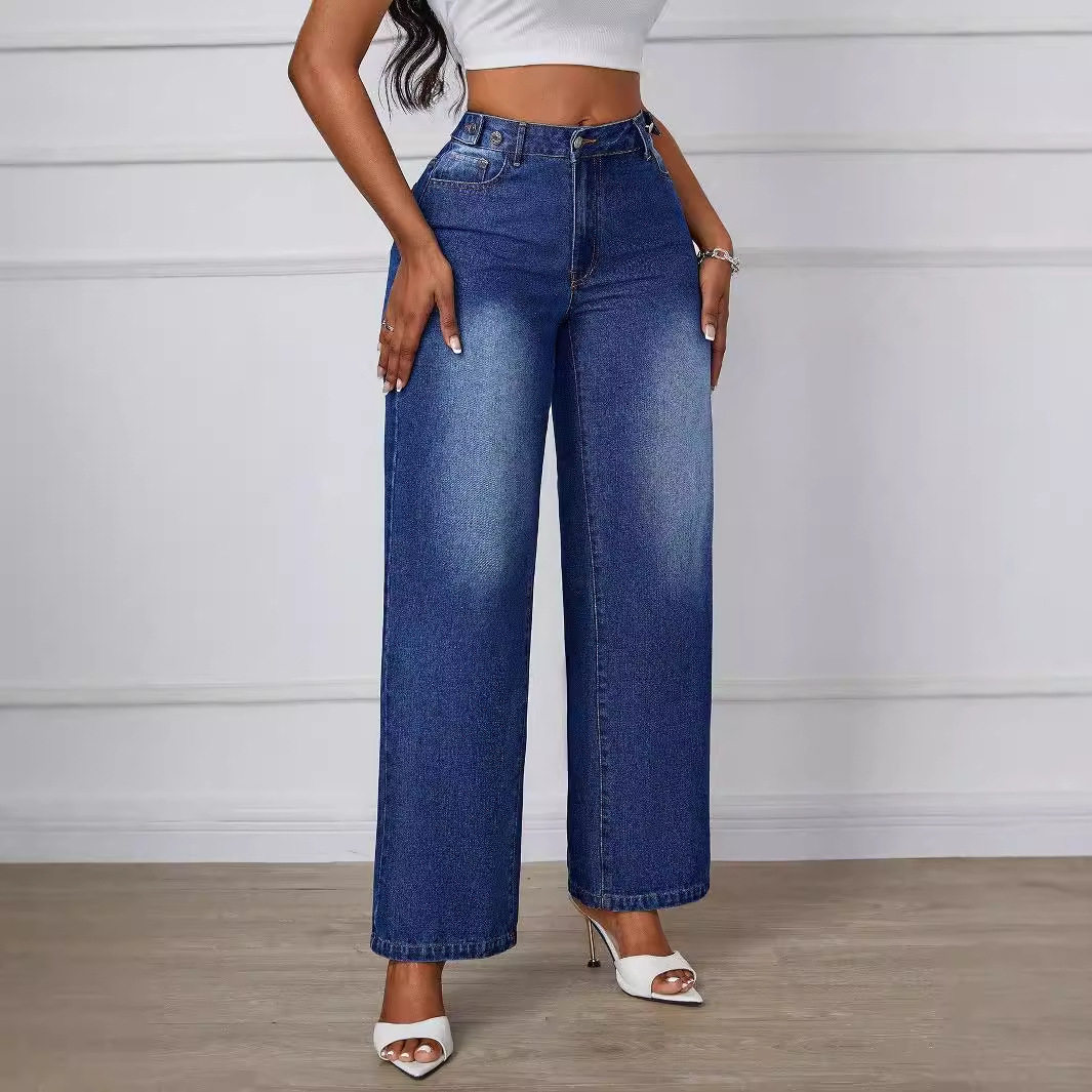 Wide Leg Denim Trousers Straight Fit Casual Style Versatile for Everyday Wear Wholesale Available