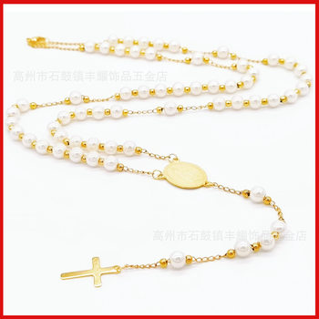 6mm Pearl series Buddha beads necklace clavicle chain stainless steel round beads necklace cross-border hot sale