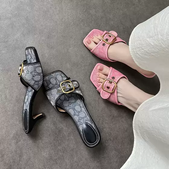 French-Style Comfortable Stiletto High-Heeled Sandals 2026 New Summer Fashion Square-Toe Slip-On Pink