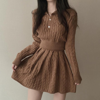 2025 Korean Ins Slimming Look and Flesh-Covering Suit Pure Lust Sexy Playful Two-Piece Set Women's Knitted Sweater Pleated Skirt