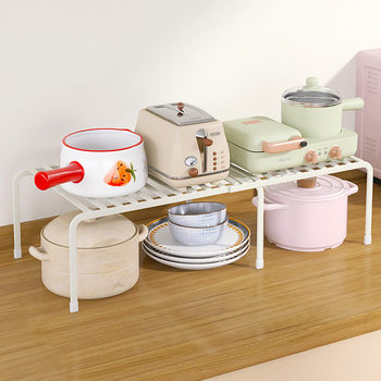 Kitchen Iron Telescopic Storage Rack Cabinet Space-saving Seasoning Dishes Laminated Rack Desktop Storage Rack