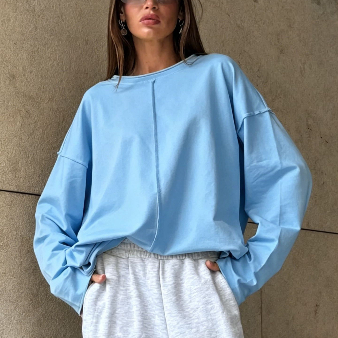 Womens Loose Fit Distressed Cotton Long Sleeve T Shirt Soft Knit Fabric Casual Style Spring Summer Wear Wholesale