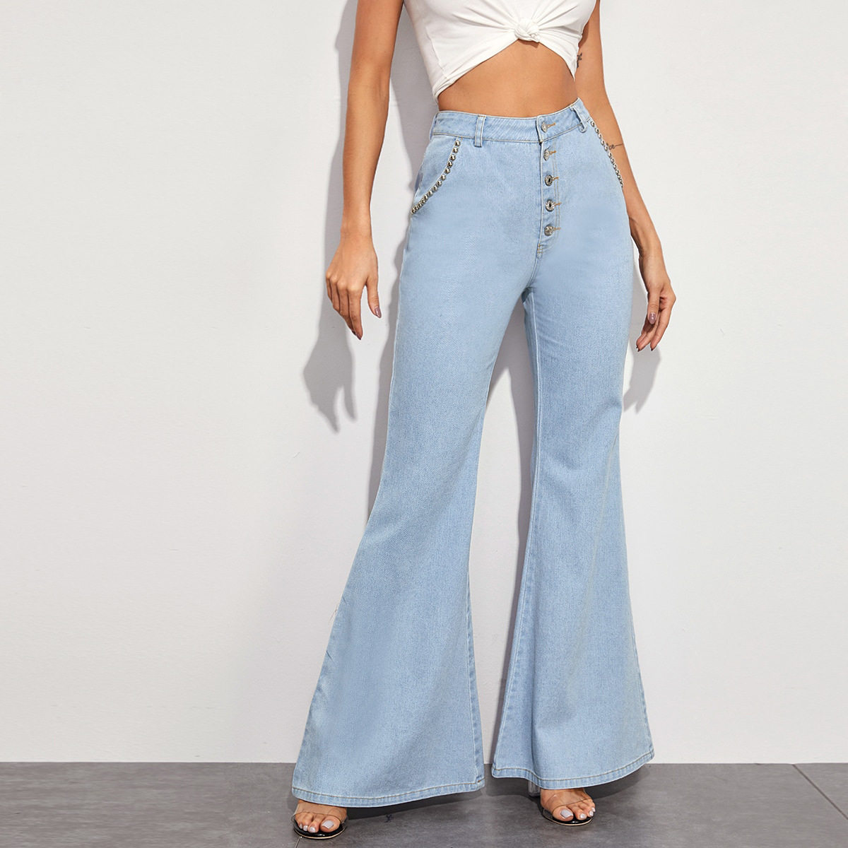 Wide Leg Denim Trousers Versatile Flared Design Comfortable Fit High Quality Fabric Casual Wear Ready to Ship