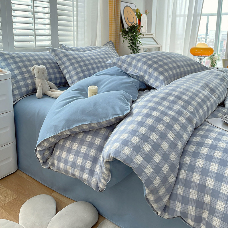 Simple wind bed four-piece sanding quilt cover student dormitory three-piece water-washed cotton bed sheet skin-friendly quilt cover wholesale