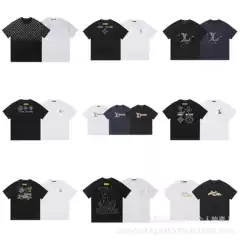 Cross-Border [High Quality] Lv-Style Printed Embroidered Letter Round-Neck Fashion Short-Sleeve Loose-Fitting Couple's Casual T-Shirt