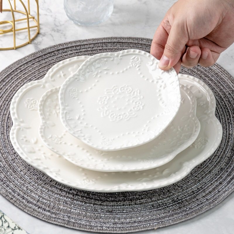 New embossed ceramic western food Nordic dish plate household ceramic tableware microwave oven tableware export original