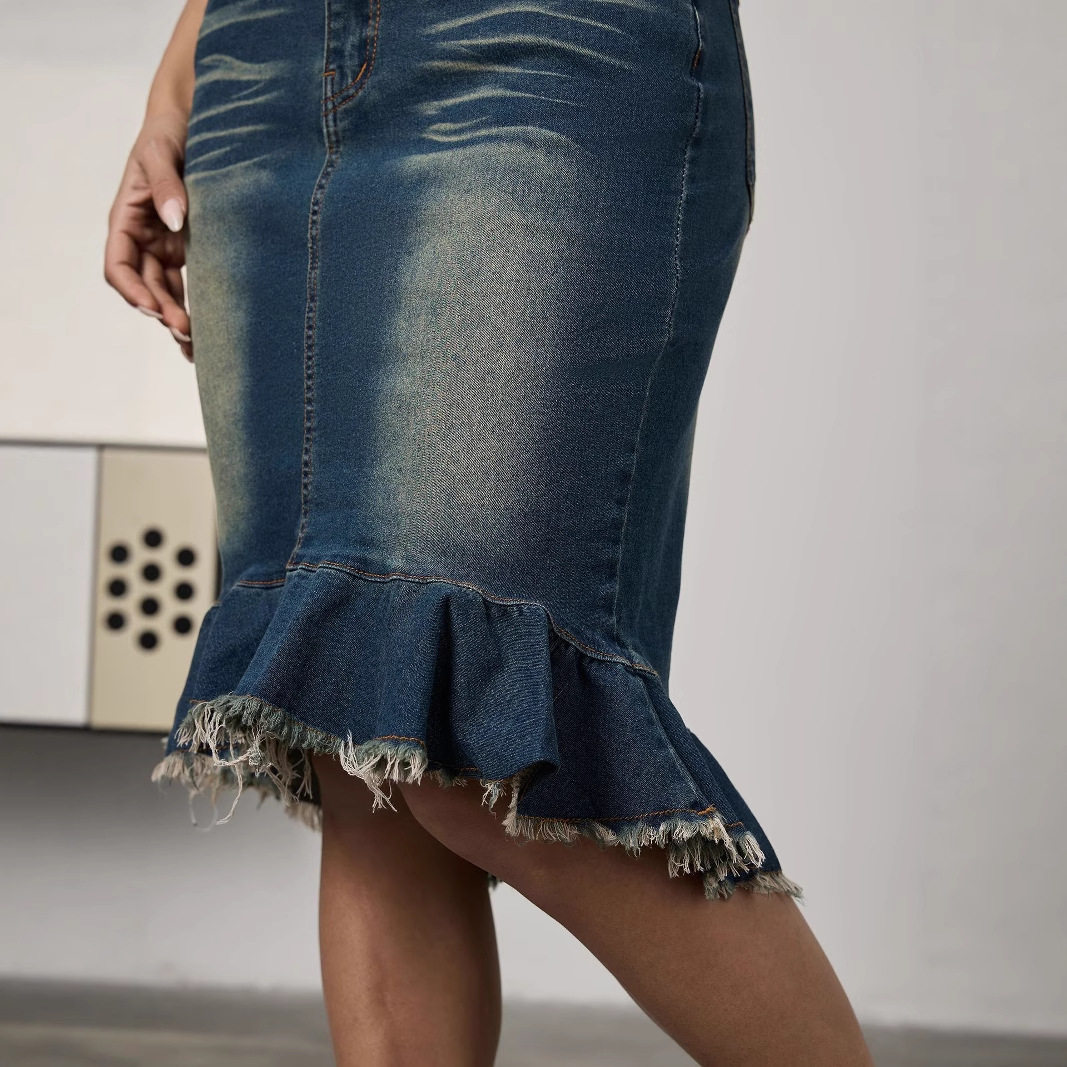 High Waist Denim Mermaid Skirt Stretchy Vintage Style Bodycon Fit Casual Wear for Women Wholesale Available