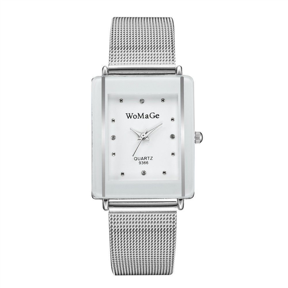 womage mesh strap couple watch fashionable simple style rectangular dial silver mesh bag men's and women's watch