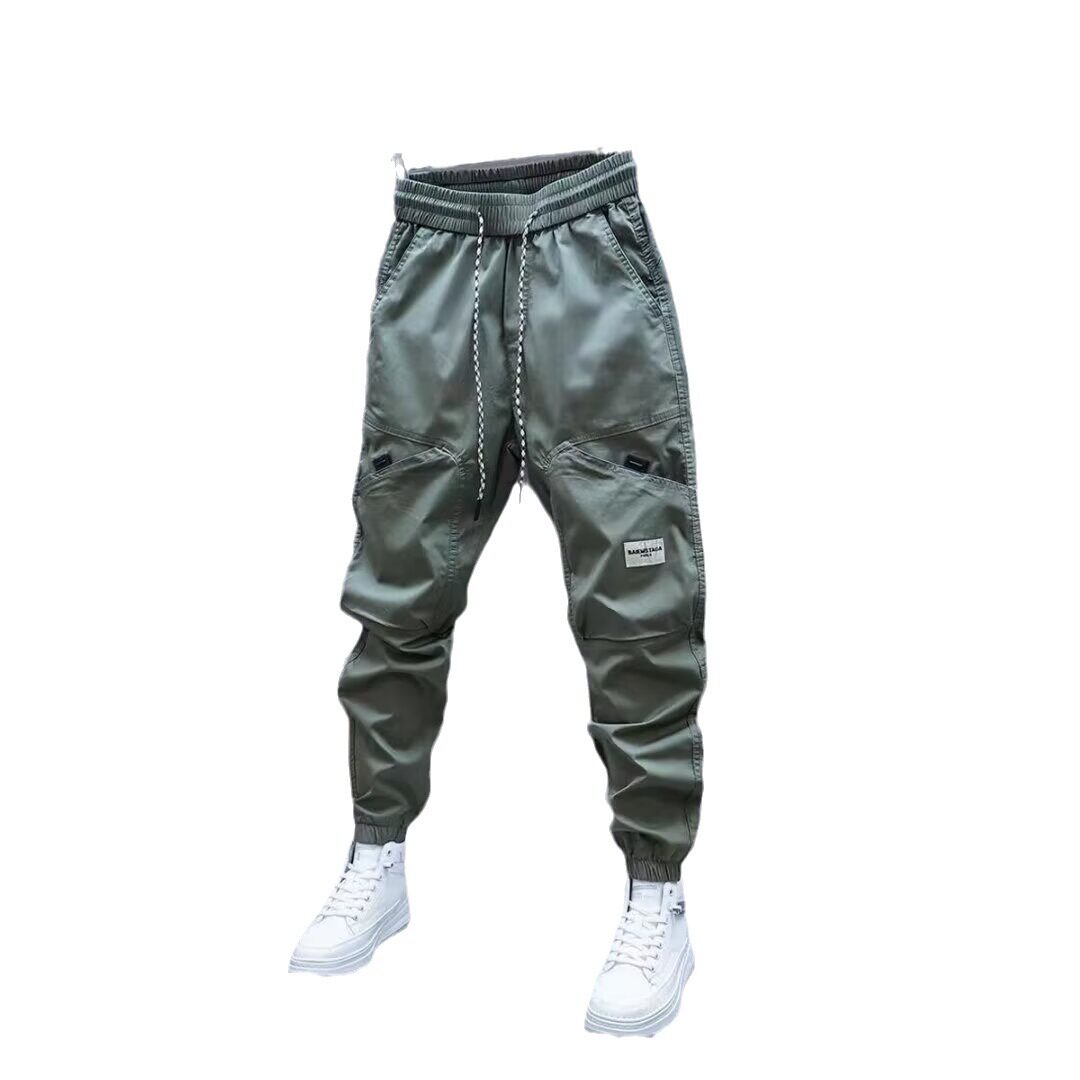 工装裤男秋季新款韩版宽松大码休闲裤男士潮牌时尚贴标痞帅束脚裤