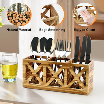 Wooden Cutlery Rack Kitchen Chopstick Cage Silverware Holder Knife and Fork Storage Box Breathable Drying Drain Box Solid Wood Silverware Rack