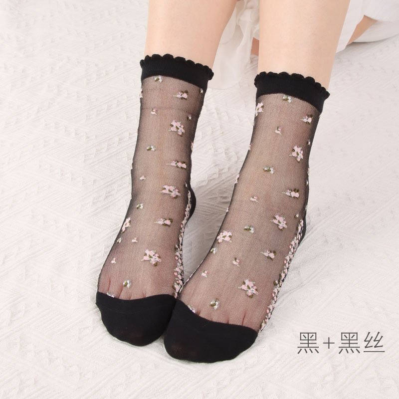 袜子女春夏新款女士玻璃丝袜棉底薄款水晶丝袜女中筒袜厂家批发