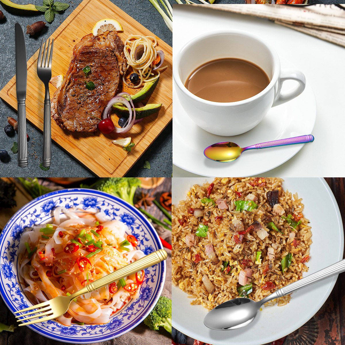 Cross-border Roman column stainless steel Western tableware knife, fork and spoon hotel household steak knife dessert spoon five-piece set