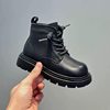 First-Layer Cowhide Versatile Boots 2025 Autumn and Winter New Style British Style Fashion Short Boots for Boys and Girls Low-Cut Cotton Boots