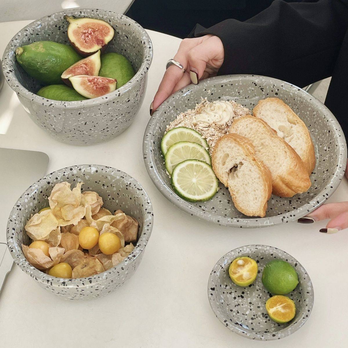 ins Style Splash Ink Ceramic Bowl and Plate Tableware Set Salad Oatmeal Bowl Breakfast Bowl Dessert Bowl