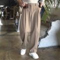 Concealed Buckle High Waist Trousers Long Pants  Khaki