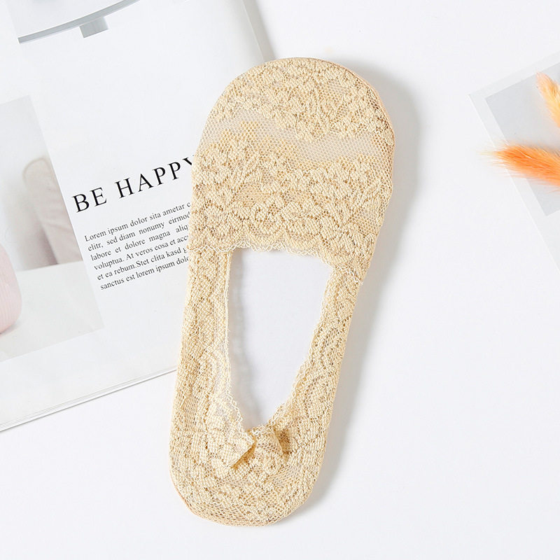 春夏一圈硅胶浅口蕾丝花边船袜隐形棉底 防滑女士 冰丝防脱短袜子