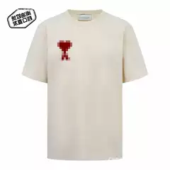 26 Spring Ami Heart Embroidery Short-Sleeve Unisex Heavy Cotton Pixel-Style Logo Simple Versatile Loose Drop-Shoulder T-Shirt
