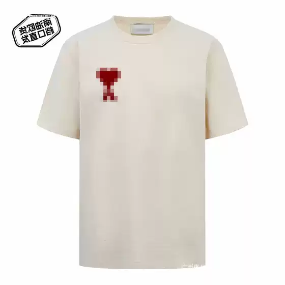 26 Spring Ami Heart Embroidery Short-Sleeve Unisex Heavy Cotton Pixel-Style Logo Simple Versatile Loose Drop-Shoulder T-Shirt