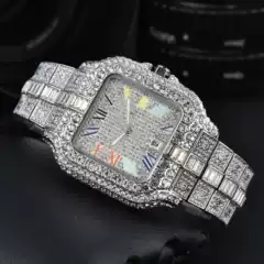 2024 New Men's Watch Square Fashion Trend Full Diamond Watch Three Pointer Quartz Watch Manufacturer Wholesale