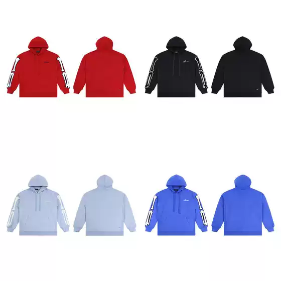 2025 Autumn and Winter New Trendy Men's and Women's Personalized Splicing Bone Embroider Casual Pullover Loose Hooded Sweatshirt