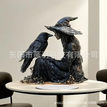 2D! Non-3D Acrylic Cross-Border Creative Witch and Crow Decorative Desktop Crafts Halloween Home Decor
