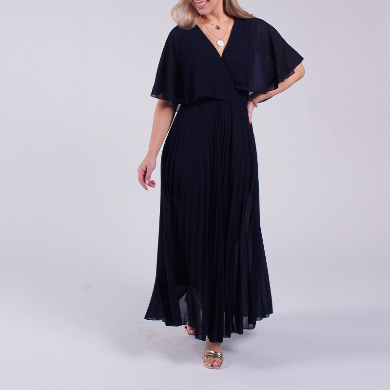 Summer Maxi Dress for Women V Neck Waist Defined Solid Color Vacation Style Wholesale Available