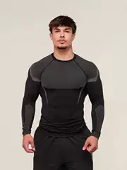 Gym New Muscle Fitness Sports Running Long-Sleeved T-Shirt Tight Breathable Elastic Basketball Training Printed Top