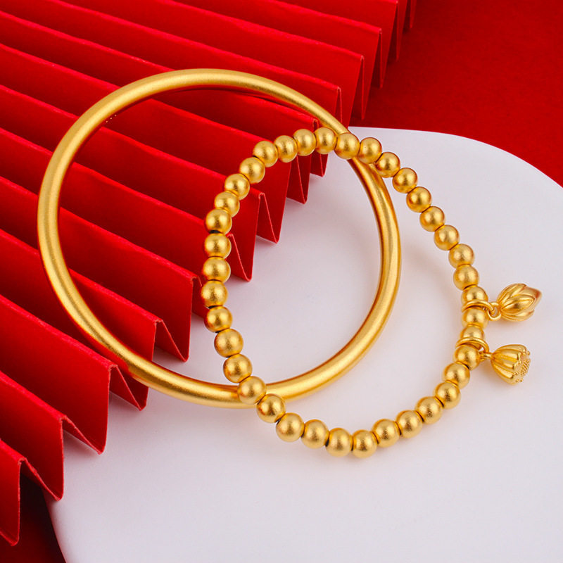 Live Shajin Two-generation Huan Lianpeng Bracelet Ancient Law Inheritance Solid Bracelet Bright Gold Bracelet Factory Outlet