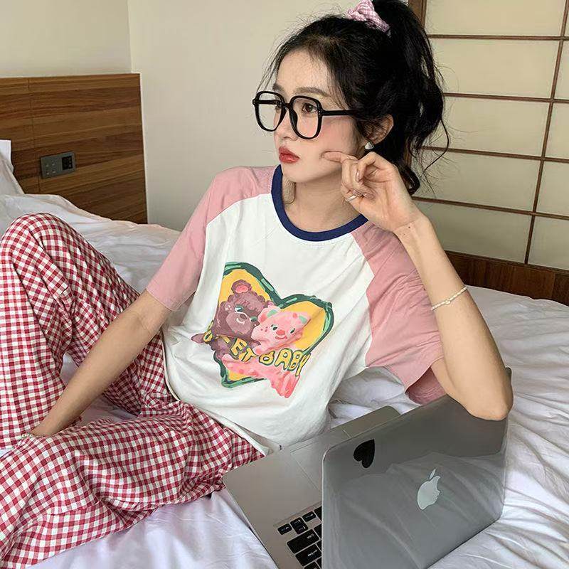 睡衣女短袖长裤夏季卡通可爱2025新款卡通春夏天家居服套装可外穿