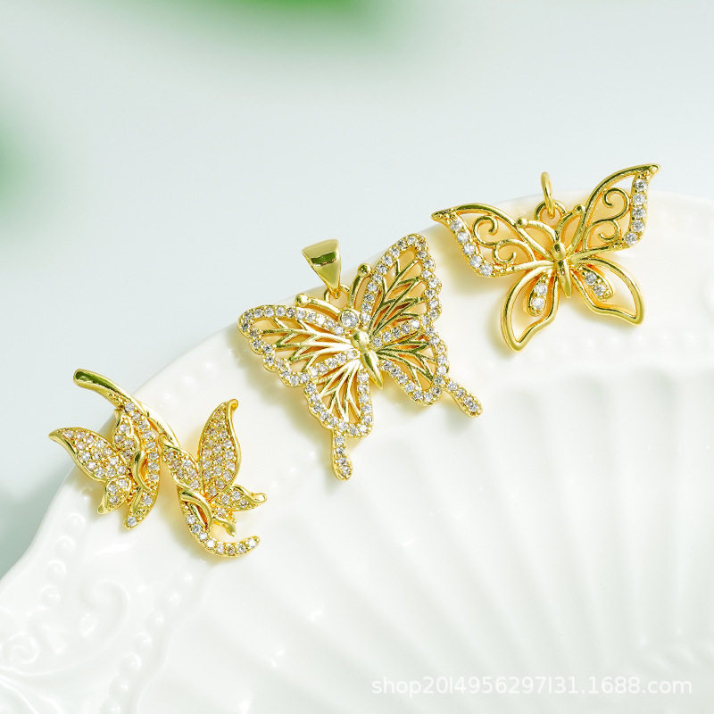 DIY Micro-Embedded Jewelry Accessories Butterfly Heart Cross Series Various Pendant Accessories 18K Real Gold Plating