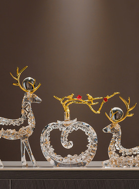 水晶招财鹿摆件一对轻奢档客厅玄关电视柜酒柜装饰乔迁新居礼品