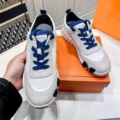 White and blue leather