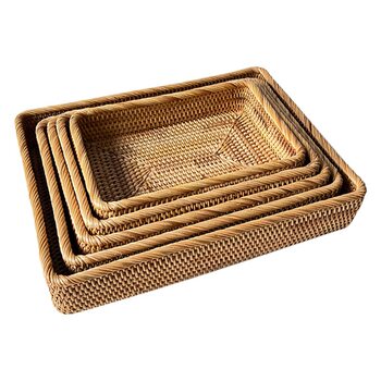 Handmade rattan desktop square coffee bread tray Nordic ins style light luxury storage rack cosmetics storage basket