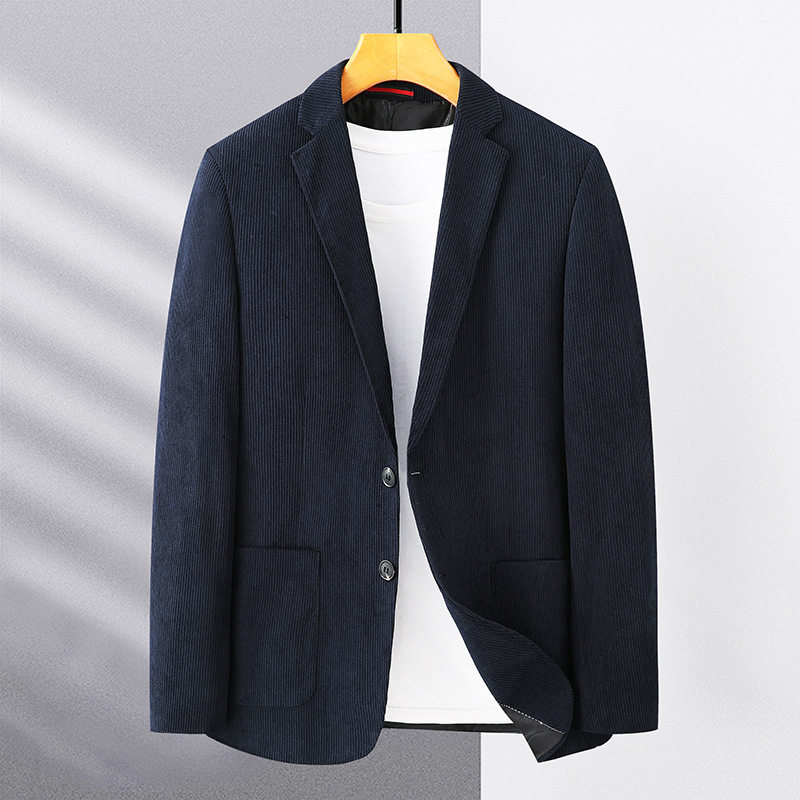 Áo Khoác Blazer Nam Vải Nhung Gân Dáng Ôm Vừa Vặn Màu Xám, Nâu, Xanh Navy