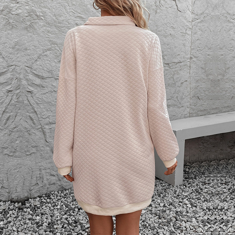 Fashionable Womens Sweatshirt Dress Solid Color Lapel Collar Long Sleeve Autumn Style Wholesale Available
