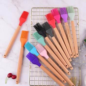 Factory Ready-Made Home Baking Barbecue Oil Brush Colorful Wooden Handle Silicone Brush High Temperature Resistant Silicone Oil Brush