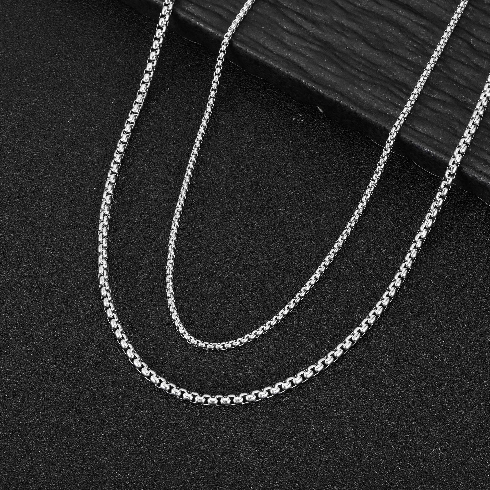 Factory Direct Sales Stainless Steel Square Pearl Chain Square Accessories Fashion Plain Chain European and American Versatile Men's and Women's Necklace Chain