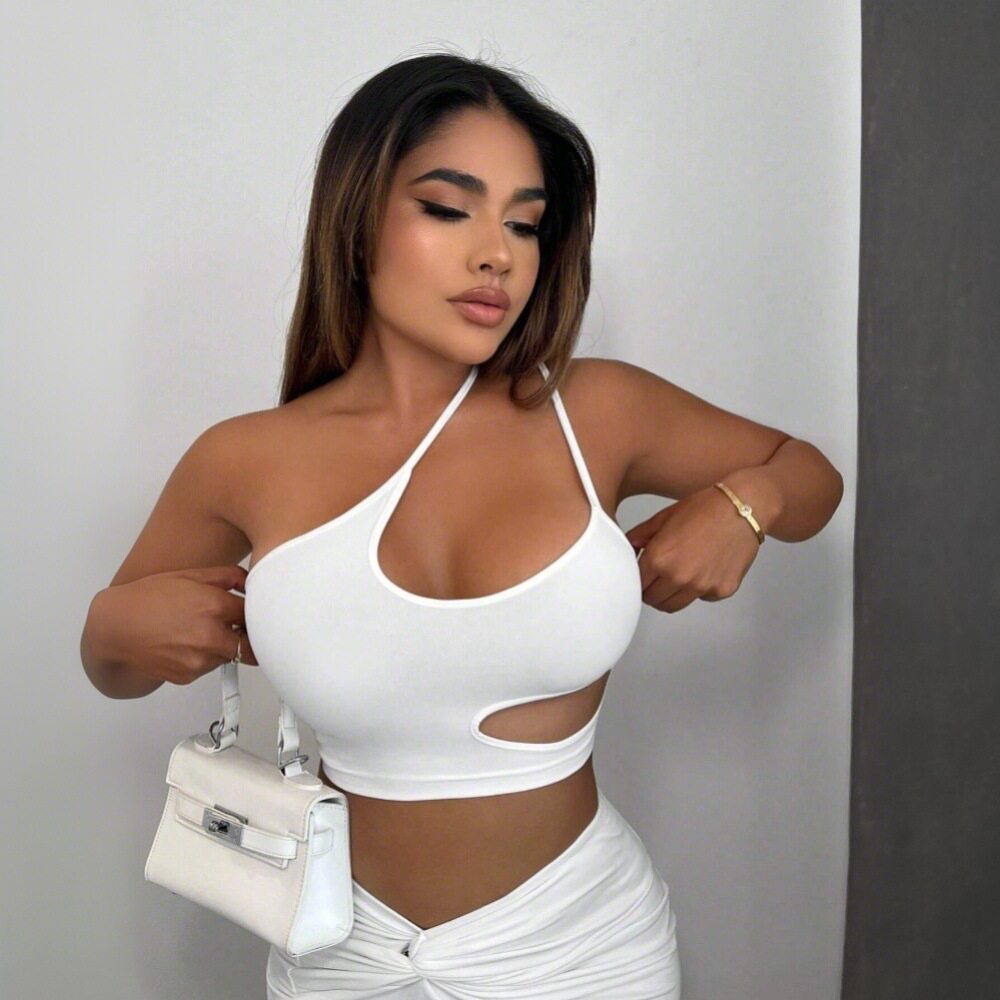 Womens Sexy Asymmetrical One Shoulder Crop Top Spring Summer Collection Trendy Design Comfortable Fabric Wholesale