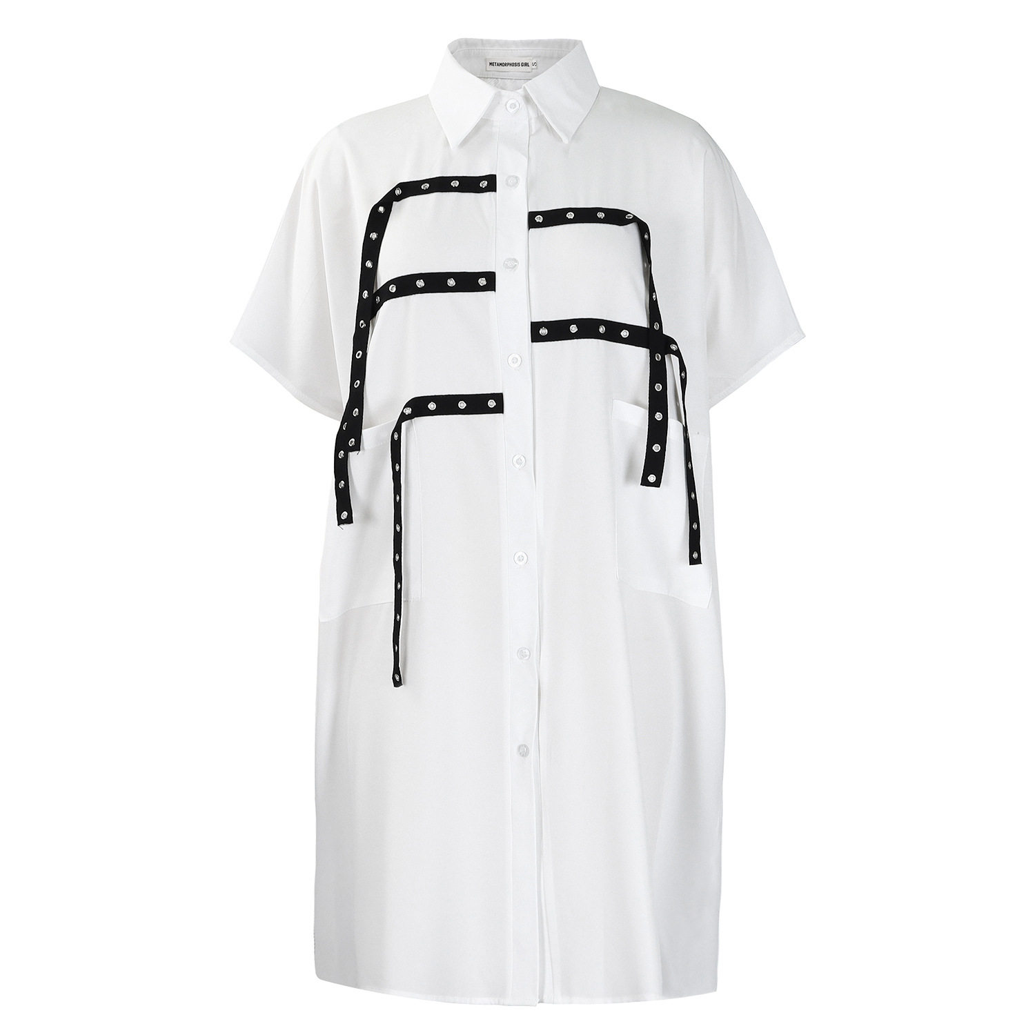 Womens Short Sleeve Fashionable Loose Fit Shirt Dress Mid Length Turn Down Collar Casual Style Wholesale Available