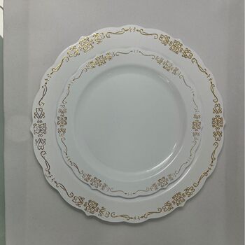 Gold-Stamped White Dinner Plate Set Disposable Dinner Plate Dragon Pattern Black Gold-Edged Embossed Plate Ps Hard Plastic Export Tableware