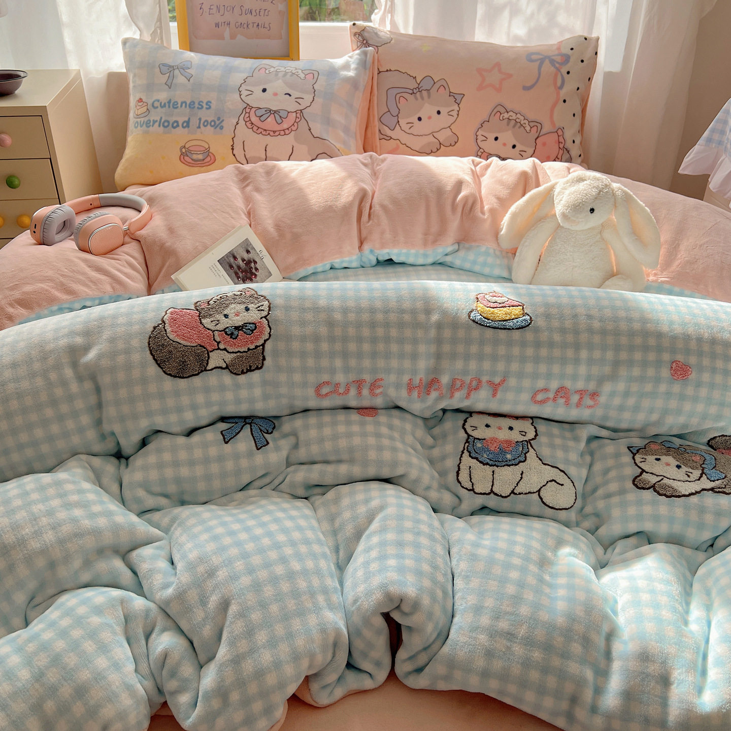 Ins Cute Warm Fleece-Lined Thickeneded Warm Cartoon Milk Velvet Four-Piece Student Dormitory Quilt Cover Three-Piece Set