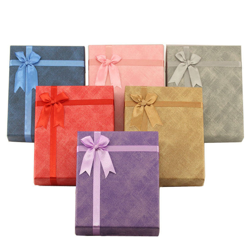Jewelry Ring Gift Box Earring Storage Paper Box Lid and Base Bowknot Set Jewelry Box Necklace